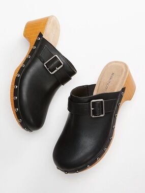 Maurices Black Studded Faux Wood Clog Mules - Women's 8.5